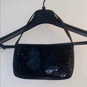Elegant Mini Satin Black Sequin Bag